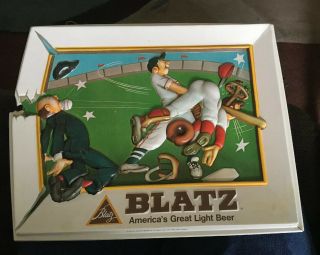 Vintage Blatz Beer Vacuform Plastic Sign 1975 Baseball Gc