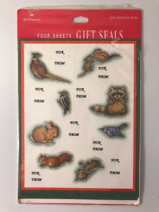 3 Sheets Vintage Hallmark Stickers Gift Seals Christmas Forrest Woodland Animals
