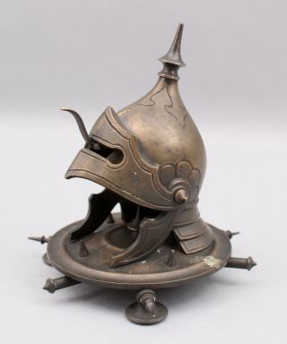 Antique Bronze Gothic Medieval Knight Armor Helmet Hotel Desk Service Bell,  Nr