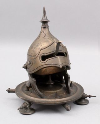 Antique Bronze Gothic Medieval Knight Armor Helmet Hotel Desk Service Bell,  NR 2