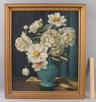 Lrg Antique Harry Hambro Howe Floral Flower Still Life American Oil Painting