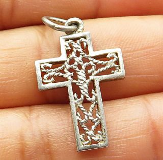 925 Sterling Silver - Vintage Petite Filigree Religious Cross Pendant - P5461