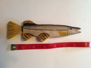 Vintage Hand Carved Wood Ice Fishing Decoy Lure " Red Glass Eyes "