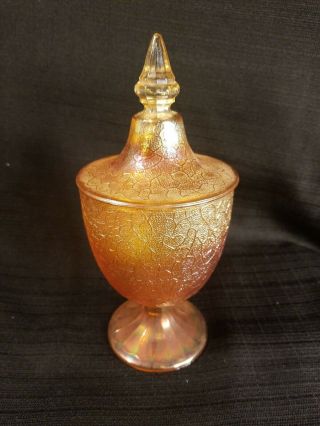 Vintage Iridescent Marigold Carnival Glass Bowl Candy Dish Compote