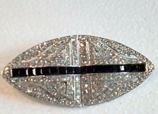 Large Vintage Art Deco Style Silver Tone Pin With Rhinestones