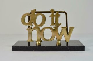 Vintage Brass & Black Marble " Do It Now " Desk Accessory Paper Organizer Holder