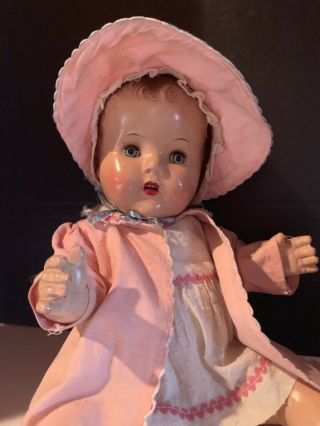 Vintage Composition Patsy Look Baby Doll Pink Bonnet & Coat Unmarked