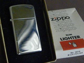 Vintage Zippo Slim 1980 1610 Hi Polish Chrome - - Beauty