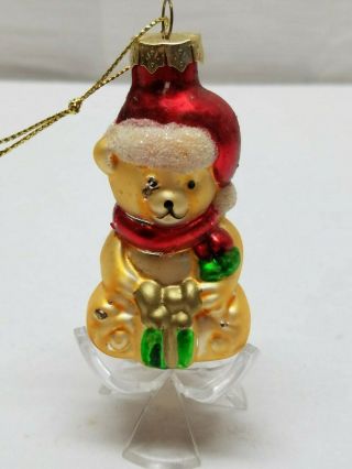 Vintage Christmas Tree Ornament Glass Bauble Decoration Teddy Bear Santa Hat 3 "