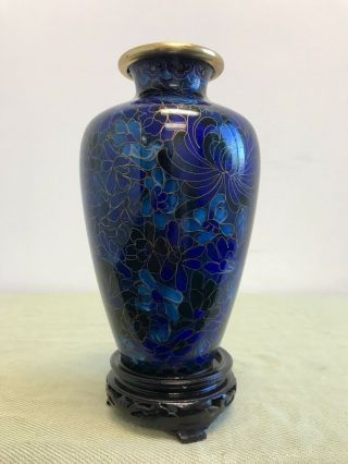 Vintage Asian Cloisonne Vase With Stand Chinese Japanese? Flowers 7 Inch