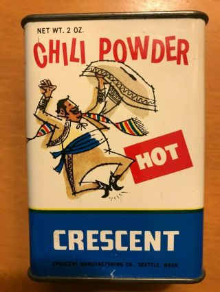 Vintage Hot Chili Powder 2 Oz.  Crescent Spice Tin - Seattle Washington
