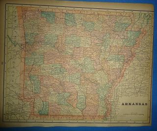 Vintage Circa 1895 Arkansas Map Old Antique Atlas Map S&h