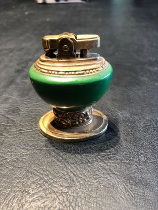 Vintage Ronson Leona Green Enameled Table Lighter