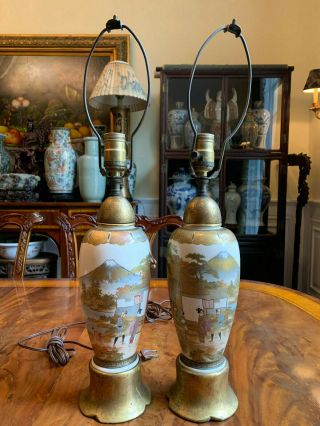 A Pair Antique Japanese Satsuma Vase Lamps.