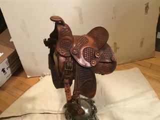 Antique Old Salesman Sample Miniature Leather Western Horse Saddle Pugsley & Cia