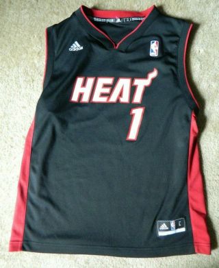Nba Adidas Authentic Miami Heat Chris Bosh Jersey,  Youth Large Black /red 1
