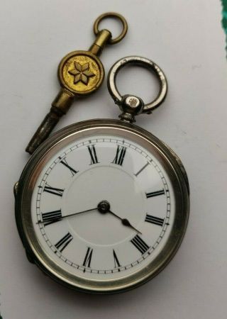 1908 Antique Birmingham Solid Silver Pocket Watch & Key C Mathey Mvmt -