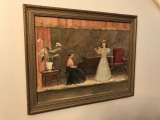 Signed Watercolor Vintage 1920s By Rowena Fry Music Piano Flute