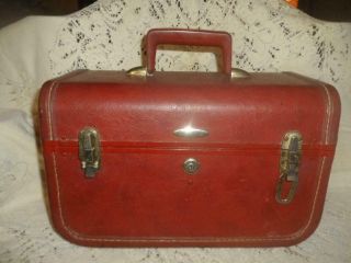 Vintage Taperlite Leather Train Case Make - Up Carry - On Luggage W/mirror - Tray - Key