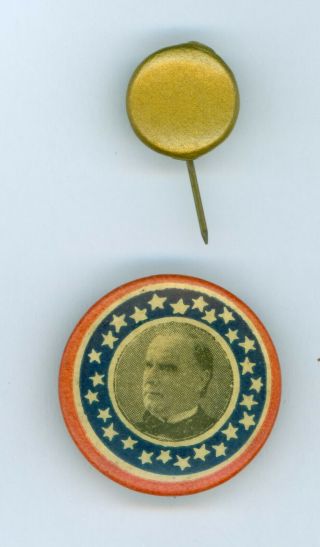 2 Vintage 1896 President William Mckinley Political Campaign Pinback Buttons Gld