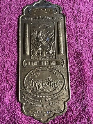 Rare Antique Sharps Rifle - Armory - Military - Ammo Brass Advertising Door Plate - Tag