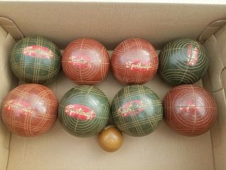 Vintage Sportcraft Wooden 9 Pc.  Bocce Ball Set - Made In Italy -