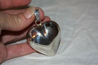 Vintage Mexico Sterling Silver Large 3d Full Figure Heart Pendant