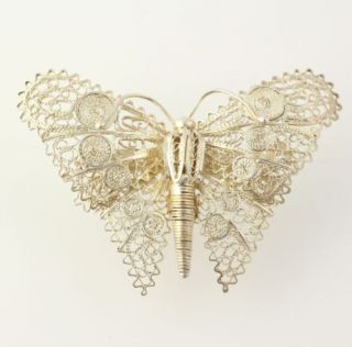 Large Filigree Butterfly Brooch Chunky Vintage Estate Pin Women 
