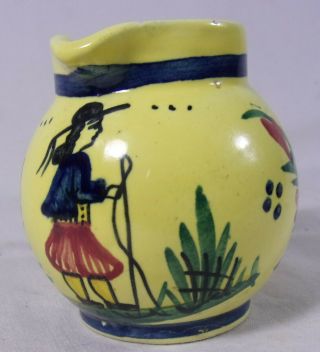 Vintage Harriet Quimper France Hand Painted Pitcher Creamer Breton Lady Yellow