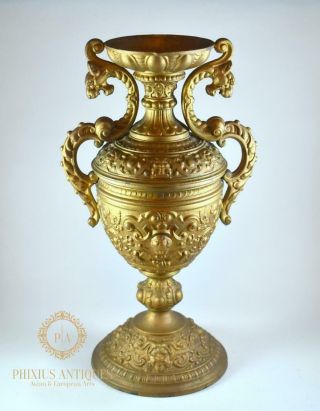 Large Antique Gilt Painted Bronze Metal Italian Grand Tour Style Vase