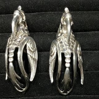 Vintage 1980s Dominique Aurientis Paris Large Silver Toucan Bird Clip Earrings
