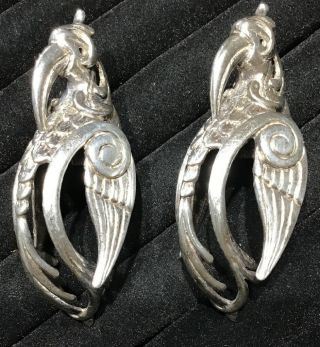 Vintage 1980s DOMINIQUE AURIENTIS PARIS Large Silver TOUCAN Bird Clip Earrings 2