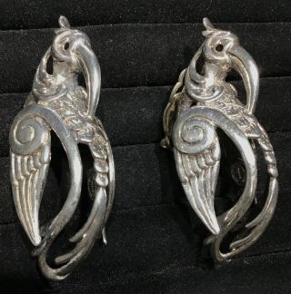Vintage 1980s DOMINIQUE AURIENTIS PARIS Large Silver TOUCAN Bird Clip Earrings 3