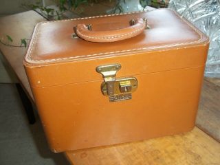 Vintage Luce Tan Travel Train Makeup Vanity Streamline Luggage - Stitched Leather