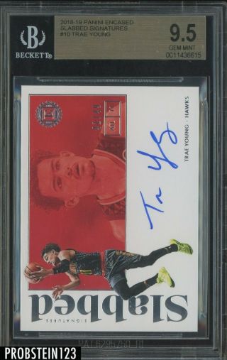 2018 - 19 Panini Encased Slabbed Trae Young Hawks Rc Rookie Auto /49 Bgs 9.  5