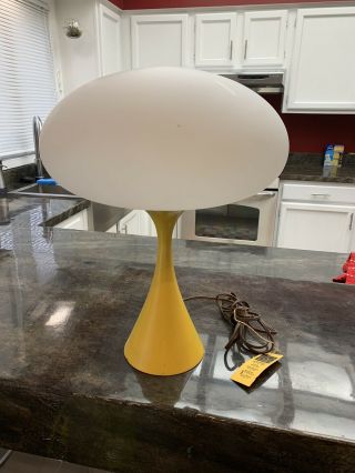 Vintage Laurel Mushroom Mid Century Modern Table Lamp Yellow & Glass Bill Curry