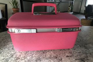 Vintage Samsonite Hot Pink Train Case Suitcase Large Mirror