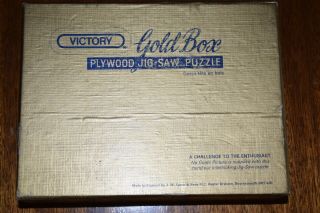 Vtg Victory Gold Box Wooden Plywood Hand Cut Jigsaw Puzzle 300 Pc Blue Boy