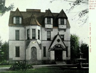 C.  1898 - 1907 Sage Public Library,  Bay City,  Mi Vintage Postcard F1