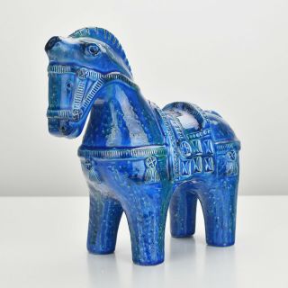 Bitossi Rimini Blue Horse Sculpture Design Aldo Londi Raymor Mid Century Modern