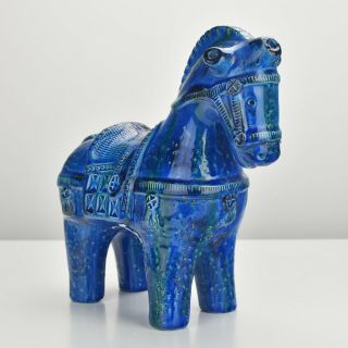 Bitossi Rimini Blue Horse Sculpture Design Aldo Londi Raymor Mid Century Modern 3