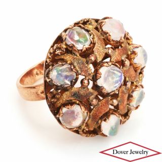 Antique Opal 14k Yellow Gold Dome Floral Cocktail Ring 10.  6 Grams Nr