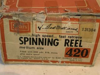 Vintage Sears ted williams 420 fishing reel w/box 2