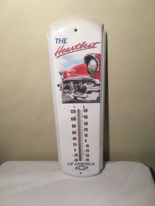 Vtg 90s Chevrolet The Heartbeat Of America Porcelain Enamel Thermometer Chevy