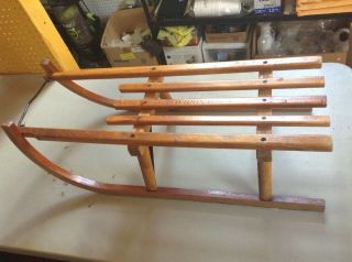 Vintage Antique Large 32 " Davos Germina Bent Wood Sled With Metal Runners
