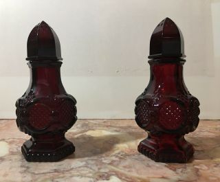Vintage Avon Ruby Red Glassware Cape Cod 1876 Salt & Pepper Shakers