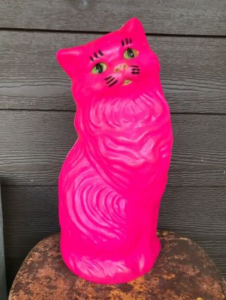 Large Aj Renzi 16 " Blow Mold Plastic Neon Pink Cat Bank Vintage
