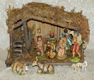 Vintage 12 Pc Set Of Christmas Nativity Scene Manger / Creche Italy