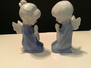 Vintage Lefton Boy Girl Blue & White Praying Angel Figurines Porcelain Christmas