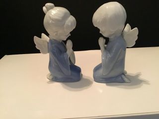 Vintage Lefton Boy Girl Blue & White Praying Angel Figurines Porcelain Christmas 2